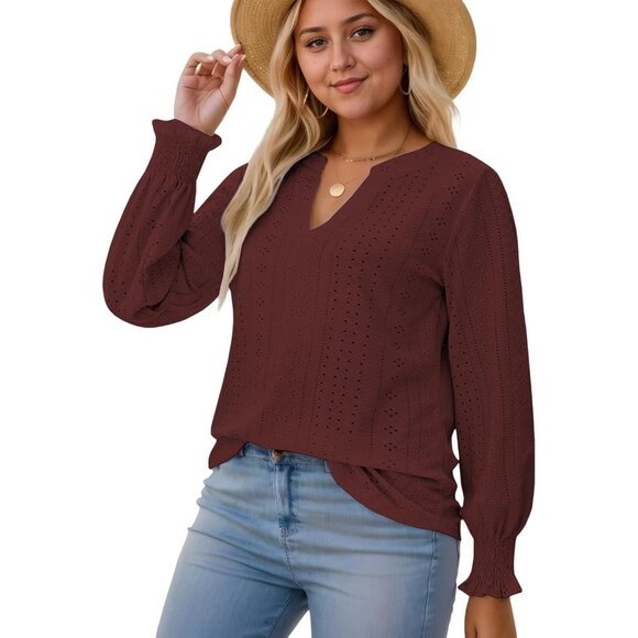 Plus Size Women Top Ruffle Long Sleeve V Neck Blouse Casual Work Dressy - Picture 2 of 5